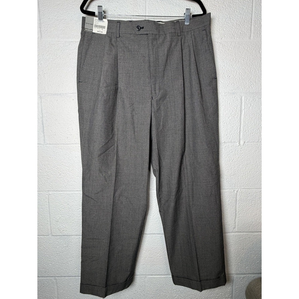 David Taylor Mens Dress Pants 38x29 Gray Double Pleated Cuffed Career Slacks NWT